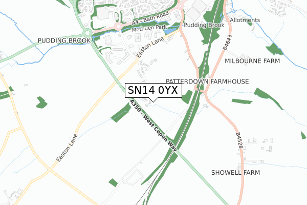 SN14 0YX map - small scale - OS Open Zoomstack (Ordnance Survey)