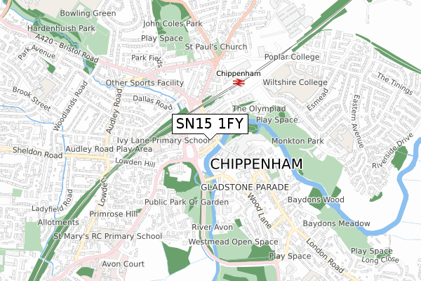 SN15 1FY map - small scale - OS Open Zoomstack (Ordnance Survey)