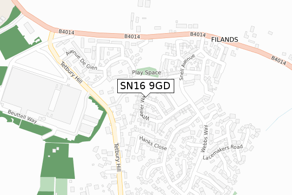 SN16 9GD map - large scale - OS Open Zoomstack (Ordnance Survey)