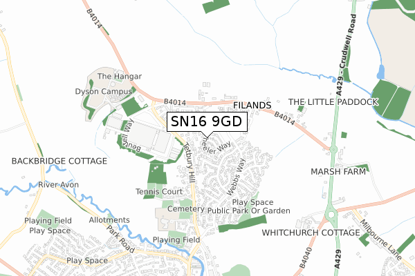 SN16 9GD map - small scale - OS Open Zoomstack (Ordnance Survey)