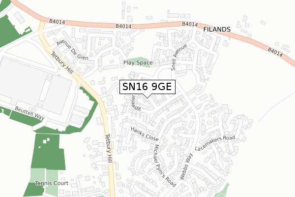 SN16 9GE map - large scale - OS Open Zoomstack (Ordnance Survey)