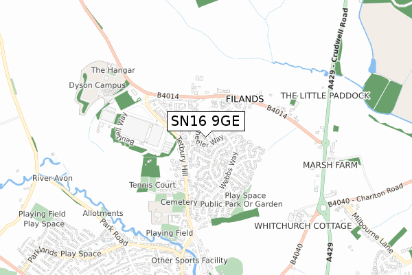 SN16 9GE map - small scale - OS Open Zoomstack (Ordnance Survey)