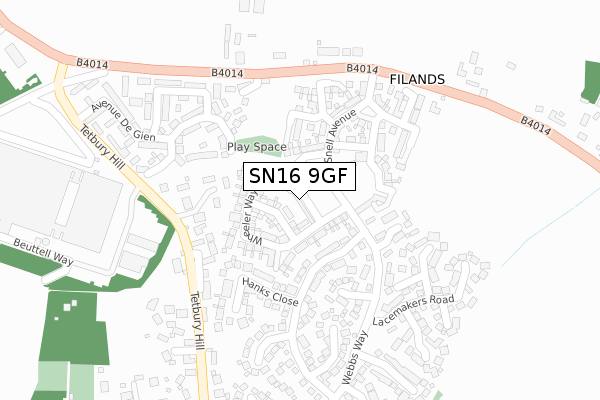 SN16 9GF map - large scale - OS Open Zoomstack (Ordnance Survey)