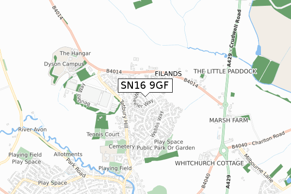 SN16 9GF map - small scale - OS Open Zoomstack (Ordnance Survey)