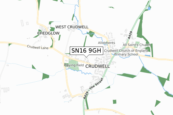 SN16 9GH map - small scale - OS Open Zoomstack (Ordnance Survey)