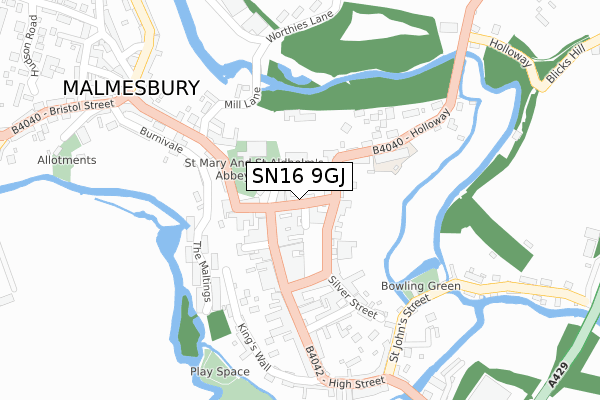 SN16 9GJ map - large scale - OS Open Zoomstack (Ordnance Survey)