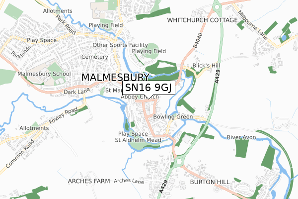 SN16 9GJ map - small scale - OS Open Zoomstack (Ordnance Survey)