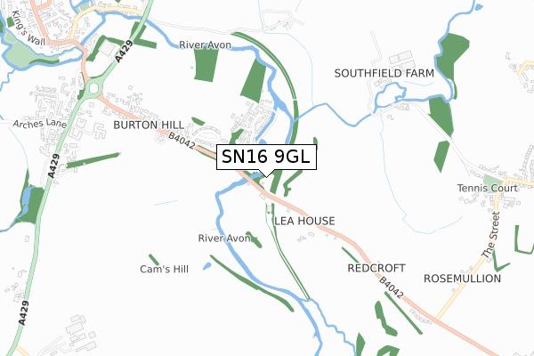 SN16 9GL map - small scale - OS Open Zoomstack (Ordnance Survey)