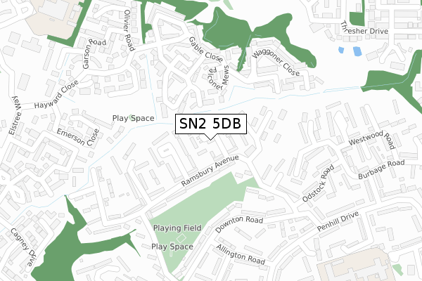 SN2 5DB map - large scale - OS Open Zoomstack (Ordnance Survey)