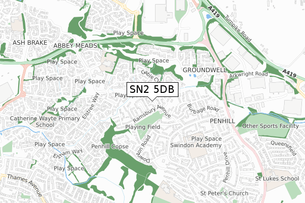 SN2 5DB map - small scale - OS Open Zoomstack (Ordnance Survey)