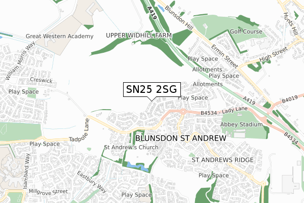 SN25 2SG map - small scale - OS Open Zoomstack (Ordnance Survey)