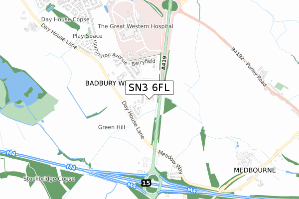 SN3 6FL map - small scale - OS Open Zoomstack (Ordnance Survey)