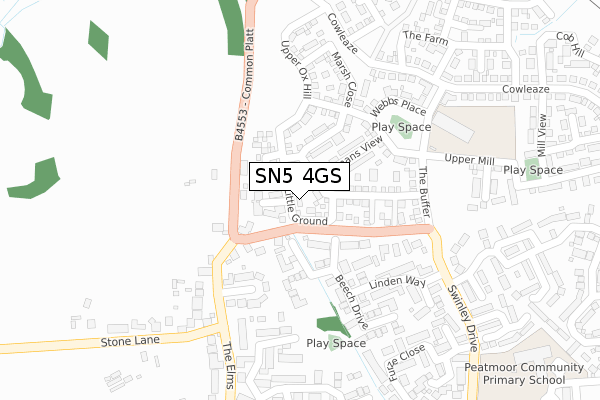 SN5 4GS map - large scale - OS Open Zoomstack (Ordnance Survey)