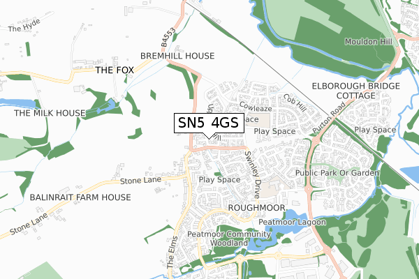 SN5 4GS map - small scale - OS Open Zoomstack (Ordnance Survey)