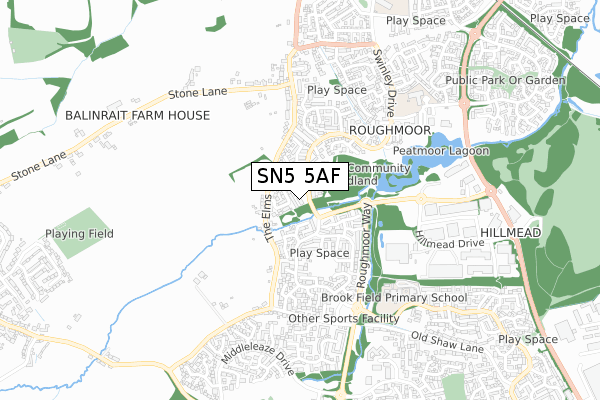 SN5 5AF map - small scale - OS Open Zoomstack (Ordnance Survey)