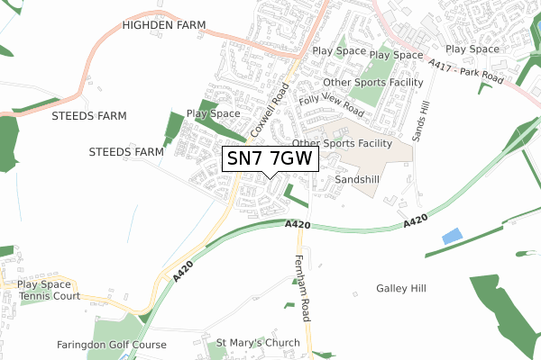 SN7 7GW map - small scale - OS Open Zoomstack (Ordnance Survey)