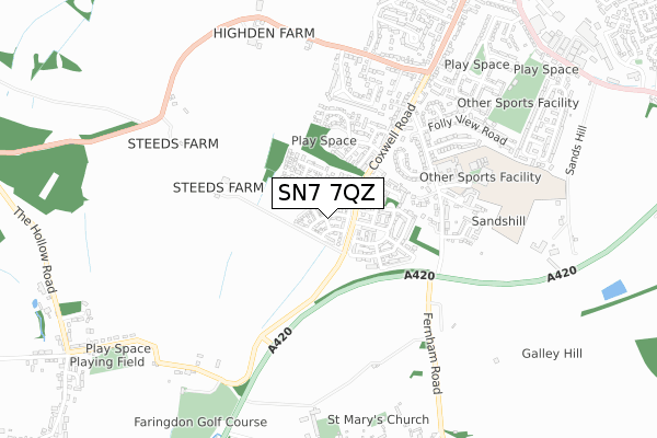 SN7 7QZ map - small scale - OS Open Zoomstack (Ordnance Survey)