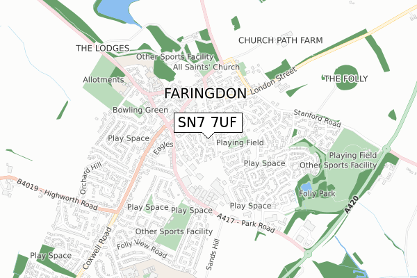 SN7 7UF map - small scale - OS Open Zoomstack (Ordnance Survey)