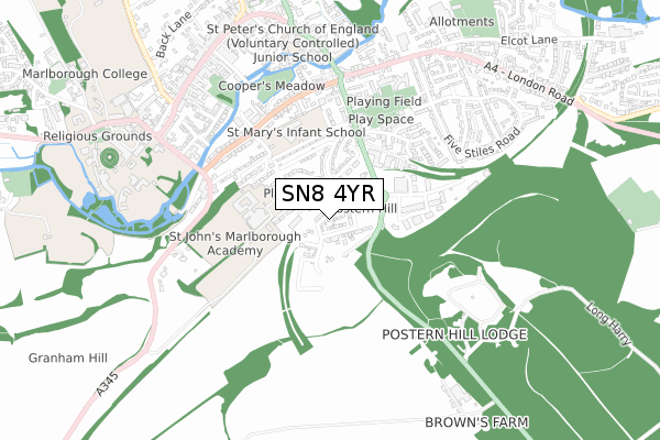 SN8 4YR map - small scale - OS Open Zoomstack (Ordnance Survey)