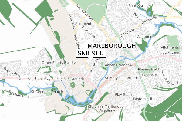 SN8 9EU map - small scale - OS Open Zoomstack (Ordnance Survey)