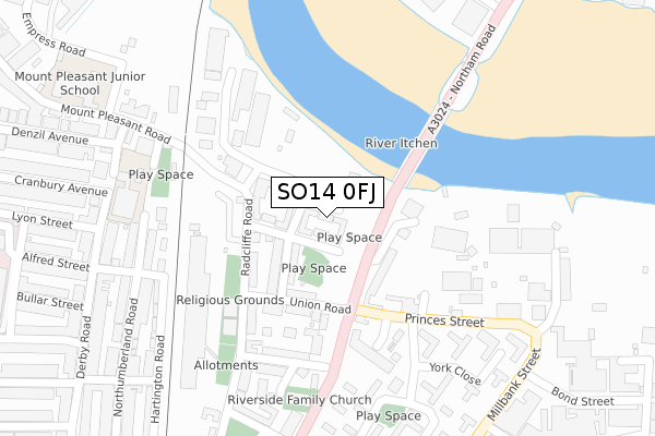 SO14 0FJ map - large scale - OS Open Zoomstack (Ordnance Survey)