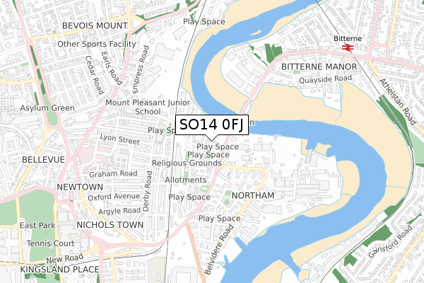 SO14 0FJ map - small scale - OS Open Zoomstack (Ordnance Survey)