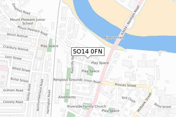 SO14 0FN map - large scale - OS Open Zoomstack (Ordnance Survey)