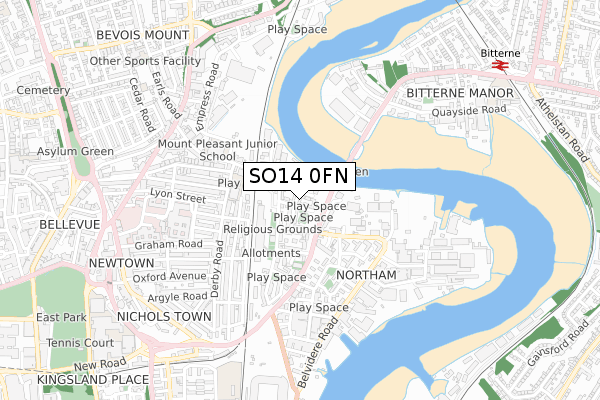 SO14 0FN map - small scale - OS Open Zoomstack (Ordnance Survey)