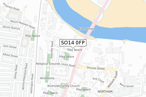 SO14 0FP map - large scale - OS Open Zoomstack (Ordnance Survey)