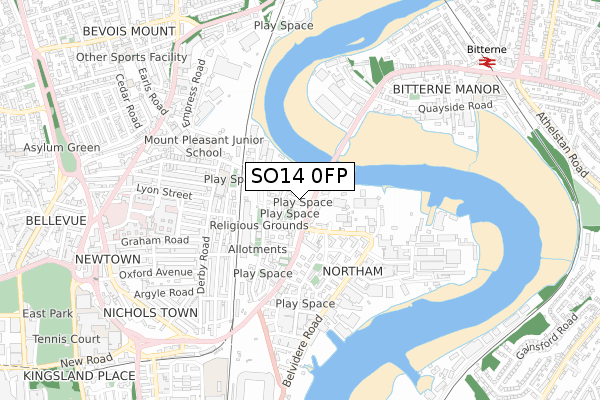 SO14 0FP map - small scale - OS Open Zoomstack (Ordnance Survey)