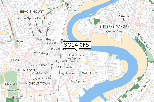 SO14 0FS map - small scale - OS Open Zoomstack (Ordnance Survey)