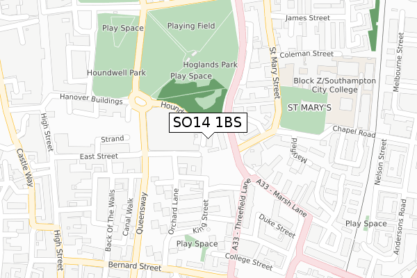 SO14 1BS map - large scale - OS Open Zoomstack (Ordnance Survey)