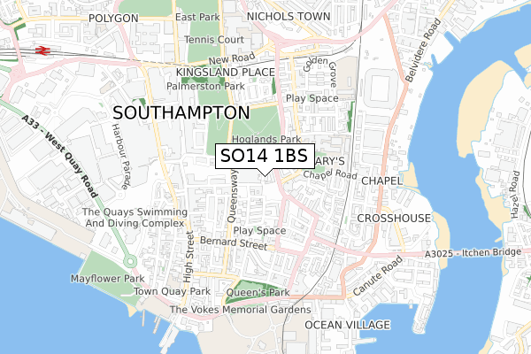 SO14 1BS map - small scale - OS Open Zoomstack (Ordnance Survey)