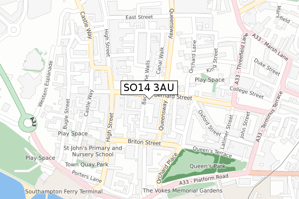 SO14 3AU map - large scale - OS Open Zoomstack (Ordnance Survey)