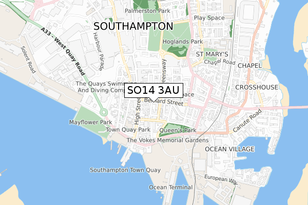 SO14 3AU map - small scale - OS Open Zoomstack (Ordnance Survey)