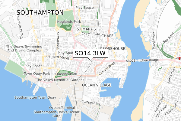 SO14 3LW map - small scale - OS Open Zoomstack (Ordnance Survey)