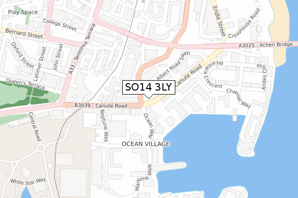 SO14 3LY map - large scale - OS Open Zoomstack (Ordnance Survey)