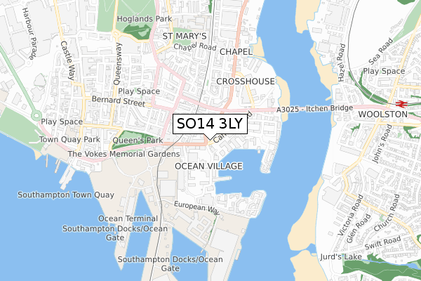 SO14 3LY map - small scale - OS Open Zoomstack (Ordnance Survey)