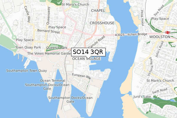 SO14 3QR map - small scale - OS Open Zoomstack (Ordnance Survey)