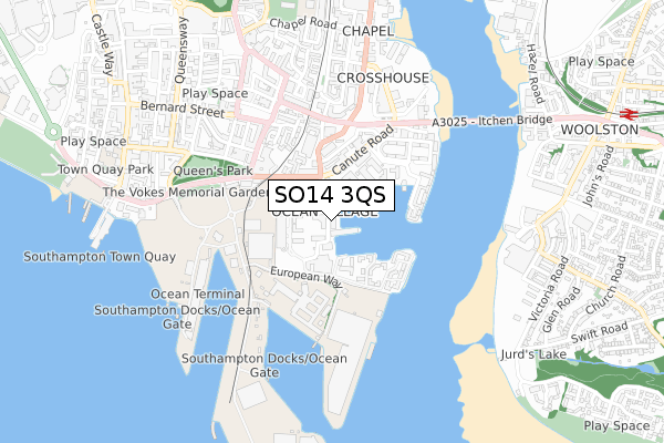 SO14 3QS map - small scale - OS Open Zoomstack (Ordnance Survey)