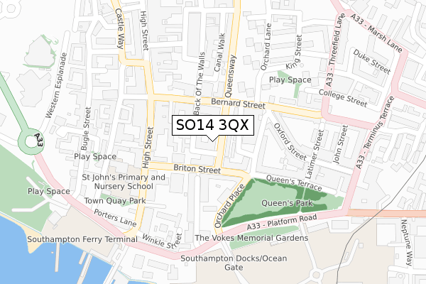 SO14 3QX map - large scale - OS Open Zoomstack (Ordnance Survey)