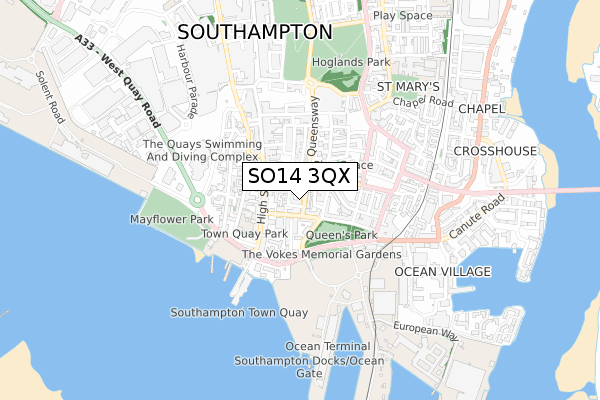 SO14 3QX map - small scale - OS Open Zoomstack (Ordnance Survey)