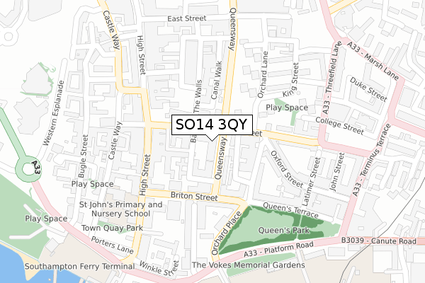 SO14 3QY map - large scale - OS Open Zoomstack (Ordnance Survey)