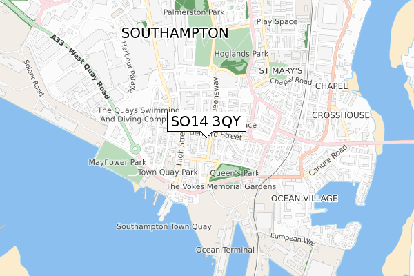 SO14 3QY map - small scale - OS Open Zoomstack (Ordnance Survey)