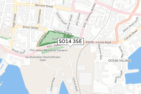 SO14 3SE map - large scale - OS Open Zoomstack (Ordnance Survey)