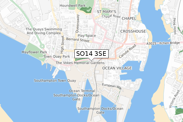 SO14 3SE map - small scale - OS Open Zoomstack (Ordnance Survey)