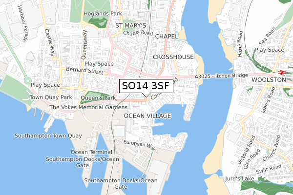 SO14 3SF map - small scale - OS Open Zoomstack (Ordnance Survey)