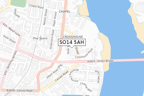 SO14 5AH map - large scale - OS Open Zoomstack (Ordnance Survey)