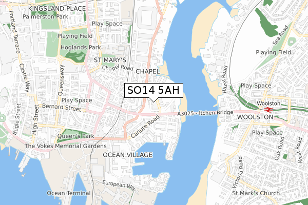 SO14 5AH map - small scale - OS Open Zoomstack (Ordnance Survey)