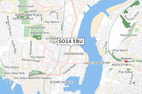 SO14 5BU map - small scale - OS Open Zoomstack (Ordnance Survey)